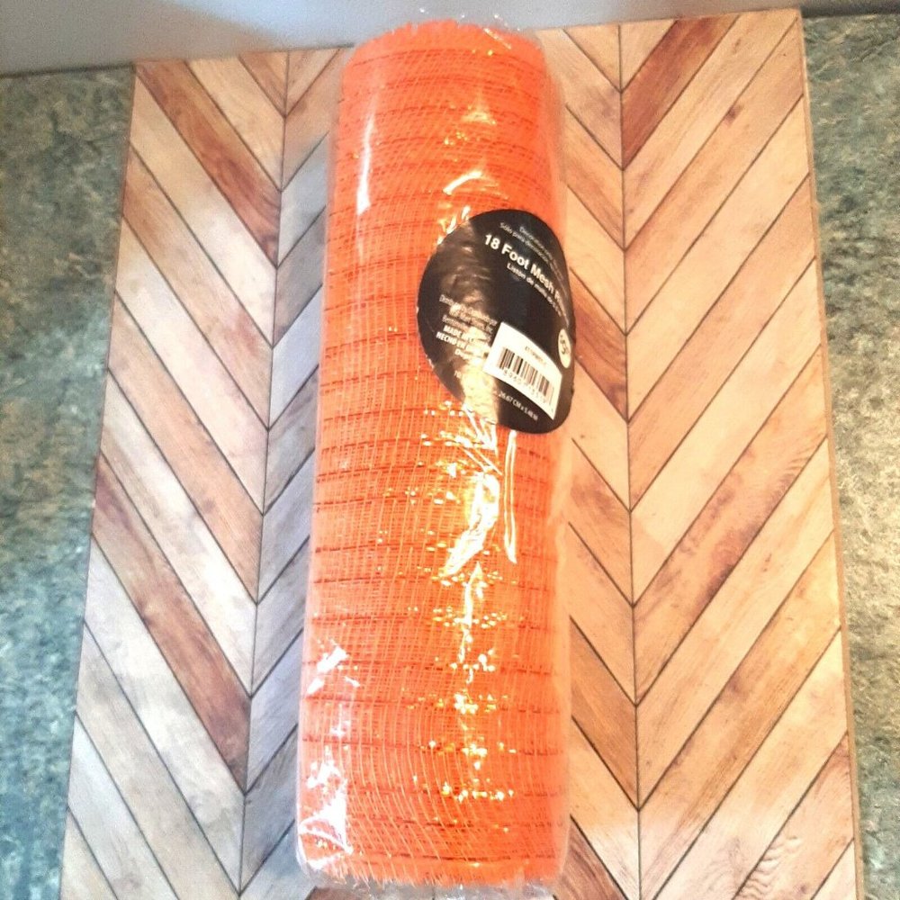 10.5 In x 18 Ft Halloween Thanksgiving Mesh Wrap Roll Orange Craft Wreath Ribbon